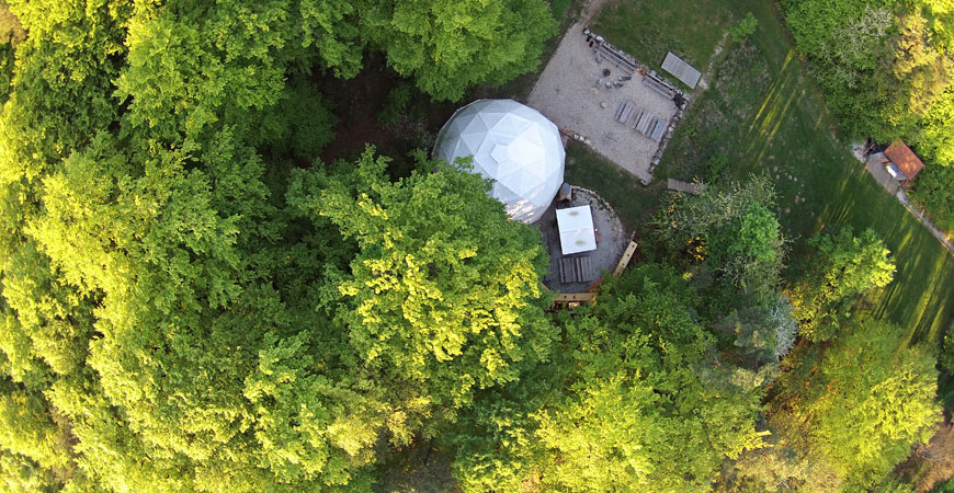 Geodome von oben, Eventgel&auml;nde Abenteuerwerkstatt